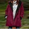 thumbnail image 1 of JURANMO Women Fleece Lined Jackets Clearance Sale,2024 Winter Women's Classic Long Sleeve Vintage Solid Color Outwear Suede Leather Horn Buttons Jacket with Pockets Hooded Coats Casual Warm Plush Coat, 1 of 4