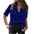 thumbnail image 1 of JURANMO Women Retro V-Neck Velvet Work Plain Button Down Shirts,Women's Ladies 2024 Trendy Turndown Neck Loose Velours Tops Casual Soild Color T-Shirts Long Sleeve Blouses with Pocket, 1 of 8