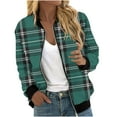 thumbnail image 1 of JURANMO Women's Bomber Jacket,Women's Casual Temperament Trendy Lapel Collar with Pockets Full Zipper Up Jackets Loose Plaid Print Long Sleeve Jacket Coat 2023 Fall Winter, 1 of 5