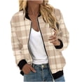 thumbnail image 1 of JURANMO Women's Bomber Jacket,Women's Casual Temperament Trendy Lapel Collar with Pockets Full Zipper Up Jackets Loose Plaid Print Long Sleeve Jacket Coat 2023 Fall Winter, 1 of 5