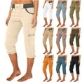 thumbnail image 1 of JURANMO Women's Cotton Capris Casual Elastic Waist Knee Length Cargo Shorts Summer Lightweight Hiking Cropped Pants with Multi Pockets Khaki M Today's Lightning Sales, 1 of 7