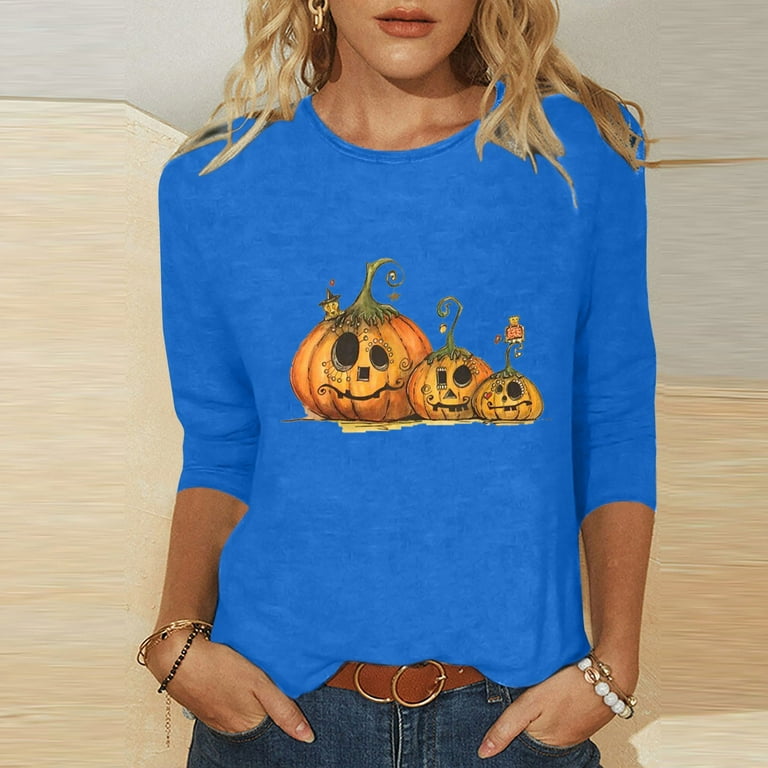 Womens Halloween Print Tops Long Sleeve Casual Loose Fit Shirts Color Block  Tunics Blouse Cute Top Slim Funny Tshirts at  Women's Clothing store