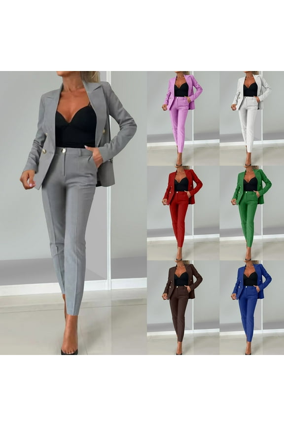 Women's Long Sleeve Blazer Jacket and Dress Pants 2 Piece Sets Slim Fit Work Office Suits Business Casual Outfits White M Lightning Prime Today