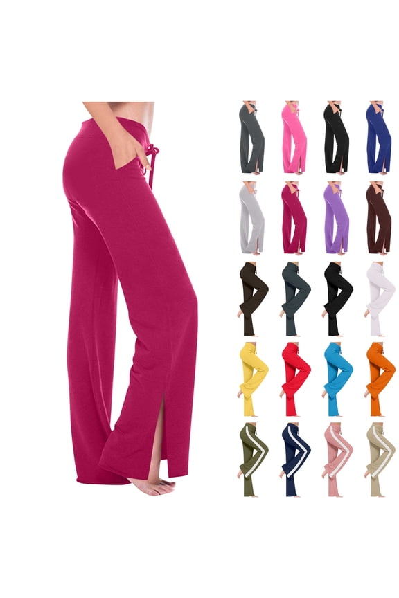 Women's Modal Soft Lounge Pants Casual Elastic Waist Drawstring Slit Yoga Pant Solid Color Comfy Pajamas Pants with Pockets Hot Pink M Sales of The Day