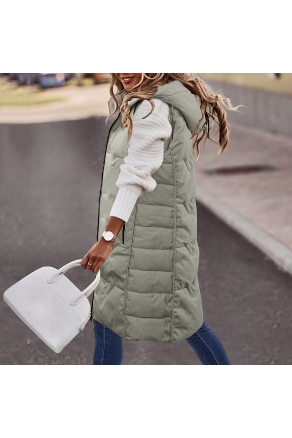 Women's Sleeveless Quilted Winter Warm Hooded Puffer Vest,Womens 2023 Trendy Lightweight Down Hoodies Coats Casual Loose Solid Color Full Zipper Up Comfortable Vest with Pockets