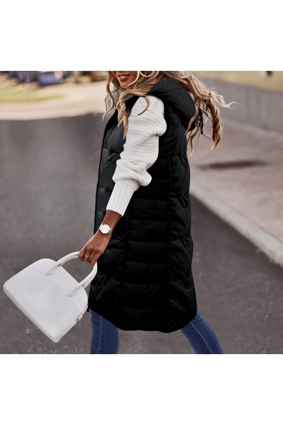 Women's Sleeveless Quilted Winter Warm Hooded Puffer Vest,Womens 2024 Trendy Lightweight Down Hoodies Coats Casual Loose Solid Color Full Zipper Up Comfortable Vest with Pockets