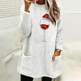 thumbnail image 1 of JURANMO Women's Thickened Velvet Shirts,2024 Fall Winter Women Casual Trendy Thickened Plush Thermal Underwear Loose Cute Pattern Printed Classic Round Neck Pullover Tops with Pockets, 1 of 4