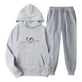 thumbnail image 1 of JURANMO Women's Two Piece Outfits Casual,2024 Fall Winter Women Classic Long-sleeved Crewneck Tops Cute Love Graphic Print Pullover Sweatsuits Casual Loose Drawstring Pants Suit with Kangaroo Pockets, 1 of 4