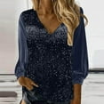 thumbnail image 1 of JURANMO Women's V Neck Tunic Tops Velvet Sequin Long Sleeve Dressy Casual Blouse Loose Fit Fall Fashion Tee Shirts Cocktail Holiday Clothes Navy L, 1 of 7