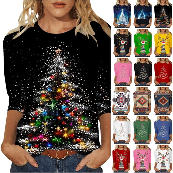 JURANMO Womens Graphic Tees Summer 3/4 Sleeve Tops Casual Vintage Crewneck Pullover Tops Today's Deals Z-Wine#Summer Tops S