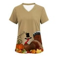 thumbnail image 1 of JURANMO Womens Happy Thanksgiving Scrubs Tops Trendy Turkey Print V Neck Nurse Uniform Workwear with Pockets Deals of the Day Multicolor XXL, 1 of 3