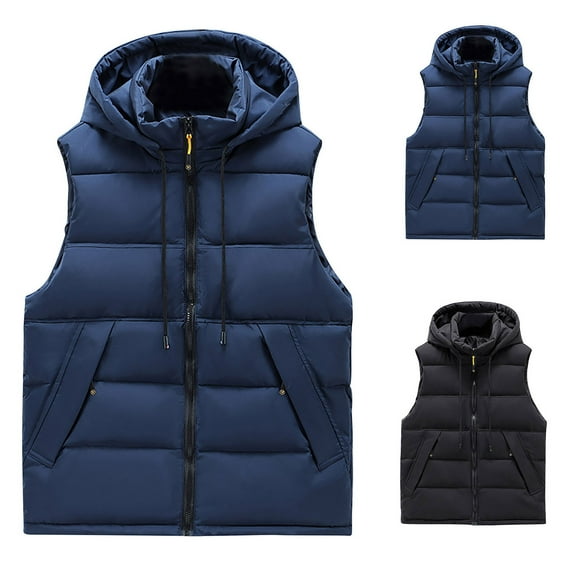 JURANMO Womens Puffer Vest Casual Winter Warm Lightweight Stand Collar Down Jacket Sleeveless Coats Slim Fit Quiled Zip Drawstring Hooded Vests with Pockets Black XXL