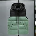 thumbnail image 1 of JURANMO Plus Size Women Puffer Vest Color Block Stand Collar Winter Warm Zipper Padded Outerwear Full Zip Drawstring Hooded Sleeveless Jackets with Pockets Green XXXXXXL, 1 of 3