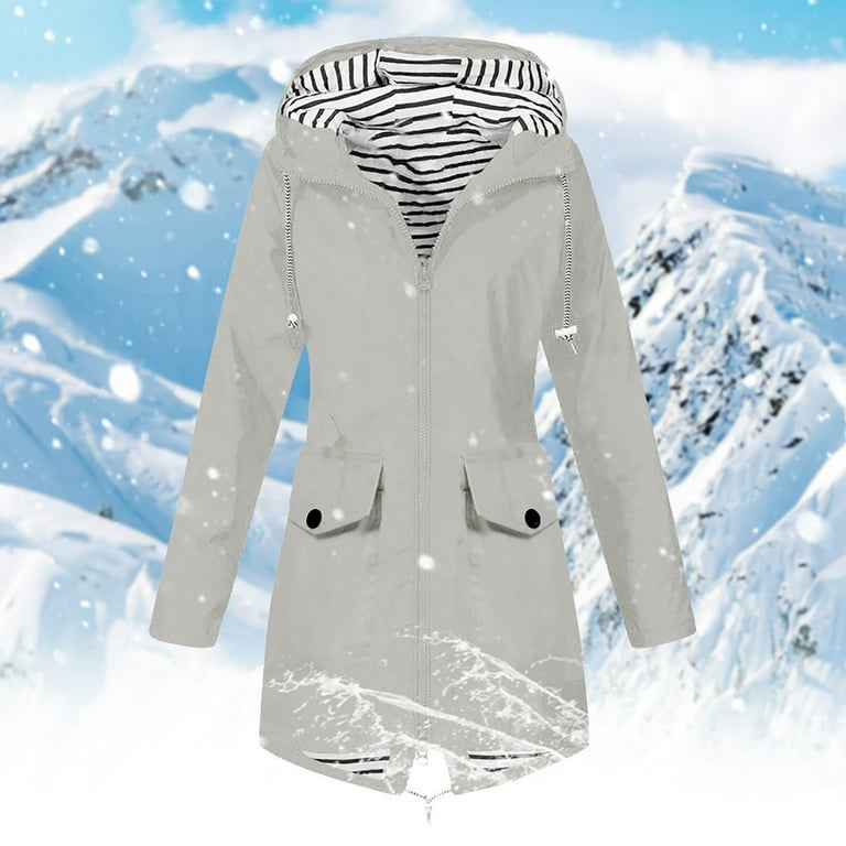 JURANMO Womens Rain CoatRain Jackets for Women 2023 Winter Fashion Waterproof Solid Color Plus Size Hooded Zip Up Coat Lightweight Outdoor Sunscreen