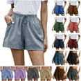 thumbnail image 1 of JURANMO Womens Summer Casual Shorts Elastic High Waisted Drawstring Linen Beach Shorts Solid Loose Wide Leg Short Pants with Pockets Navy L Weekly Prime, 1 of 8