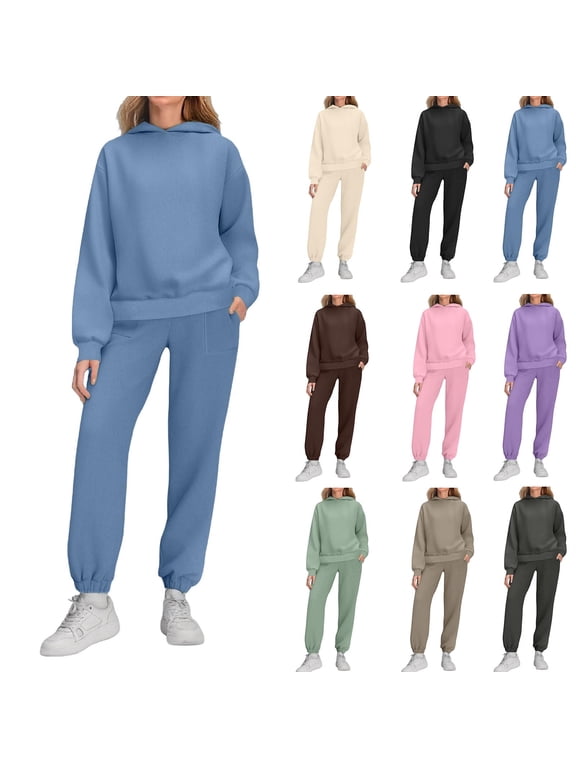 Womens Workout Tracksuits Active Sport Sweatsuits 2 Piece Sets Long Sleeve Hooded Sweatshirts and Jogger Pants Matching Set with Pockets Pink M