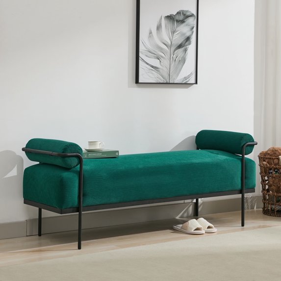 JURANYAZHU 19.2" High Chenille Upholstered Bench, Bedroom Bench with Solid Metal Legs, End of Bed Bench for Living Room, Green