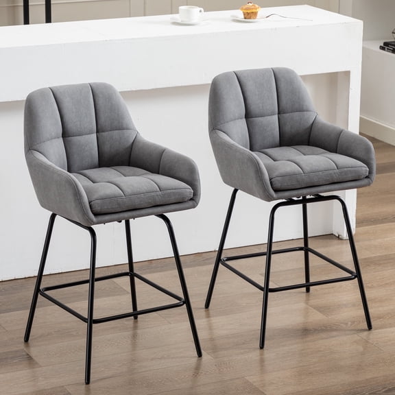 JURANYAZHU 26.3'' Seat Height Swivel Bar Stools, Tufted Mid-back Bar Chair (Set of 2)