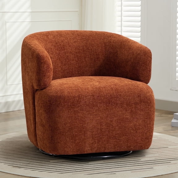 JURANYAZHU 30 inch Swivel Barrel Chair, Upholstered in Soft Chenille Fabric for Living Room, Bedroom, or Office Accent Seating,Orange