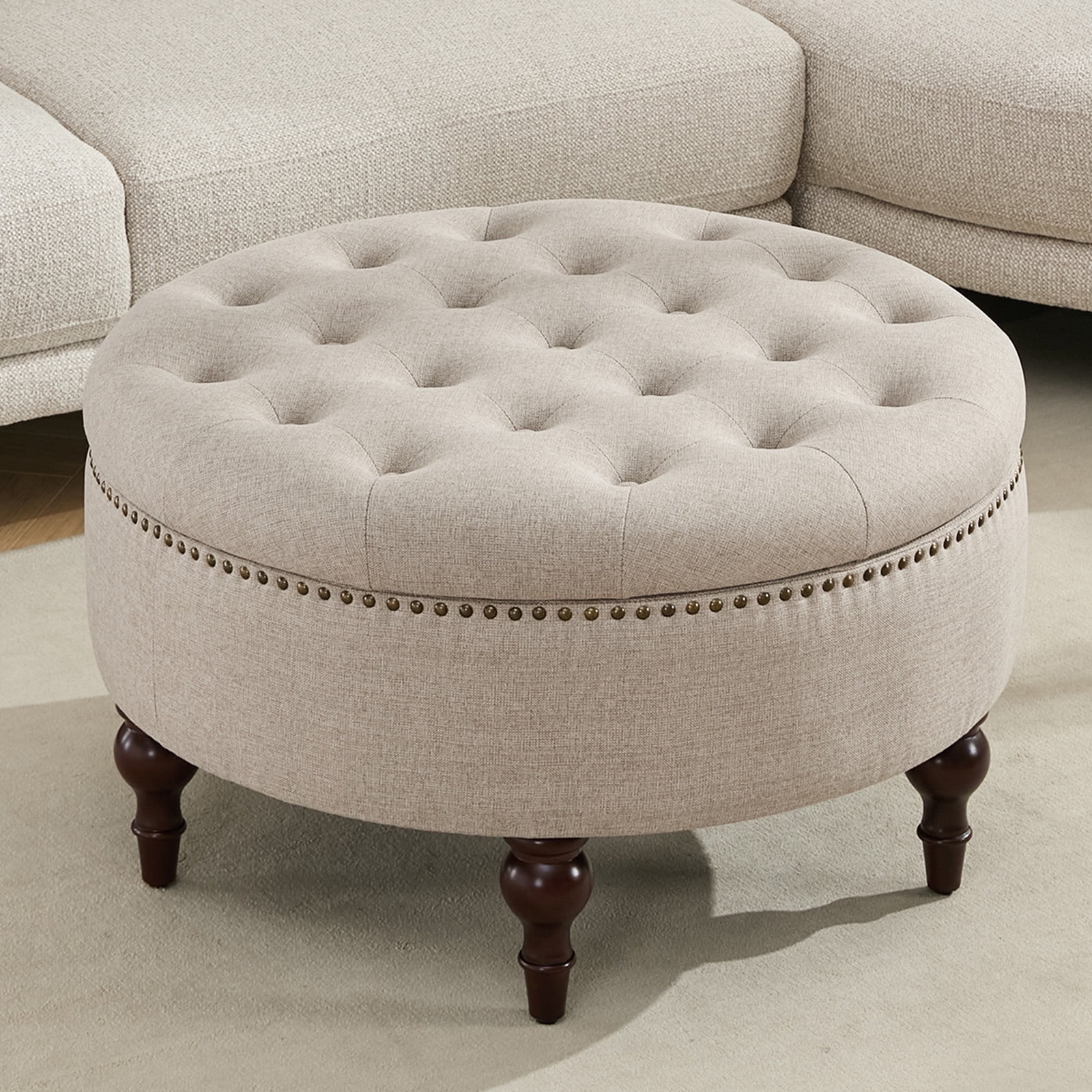 JURANYAZHU 31.5 Inch Oversized Storage Ottoman, Upholstered Storage Seat, with Reversible Lid, Multifunctional As a Coffee Table, Linen Fabric, for Living room,Bedroom,Light Brown