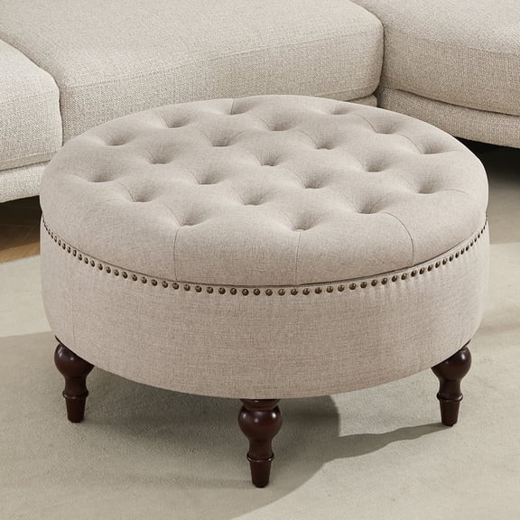 JURANYAZHU 31.5 Inch Oversized Storage Ottoman, Upholstered Storage Seat, with Reversible Lid, Multifunctional As a Coffee Table, Linen Fabric, for Living room,Bedroom,Light Brown