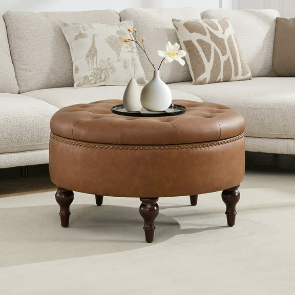 JURANYAZHU 31.5 Inch Oversized Storage Ottoman, Upholstered Storage Seat, with Reversible Lid, Multifunctional As a Coffee Table, Linen Fabric, for Living room,Bedroom,Brown