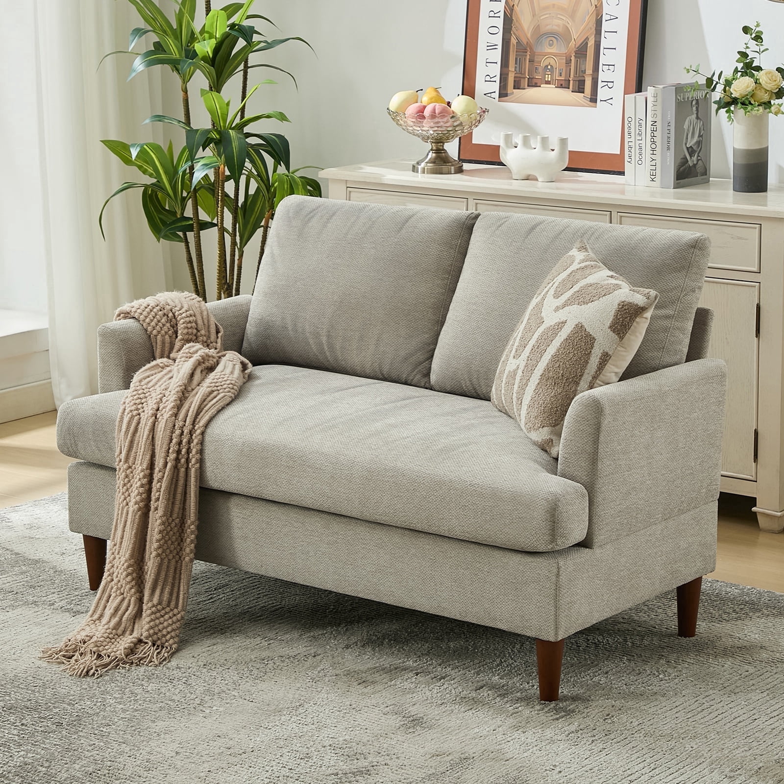 JURANYAZHU 54.7" Wide Chenille LoveSeat Comfortable Soft-Cushioned for Living Rooms and Small Spaces,Light Brown