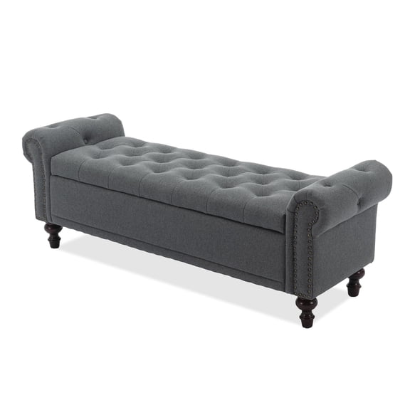 BRILHAMEZ 58.1" Upholstered Storage Bench, Ottoman Bench for End of Bed, Fabric Footboard Bench with Lift Top Lid for Bedroom, Living Room, Gray