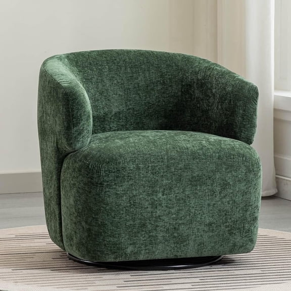 JURANYAZHU Metal Swivel Barrel Chair, Modern Adult 30" Wide Loop Yarn Upholstered Accent Club Armchair for Living Room Bedroom, Green