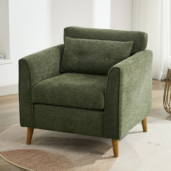 JURANYAZHU Modern Accent Chair with Cushion,Soft-Padded Wide Armchair,Solid Wood Leg Design Suitable for Bedroom,Living Room, and Office,Green