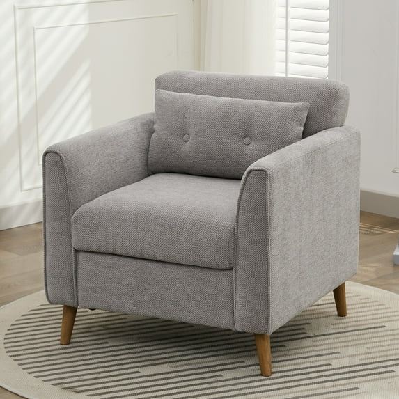JURANYAZHU Modern Accent Chair with Cushion,Soft-Padded Wide Armchair,Solid Wood Leg Design Suitable for Bedroom,Living Room, and Office,Grey