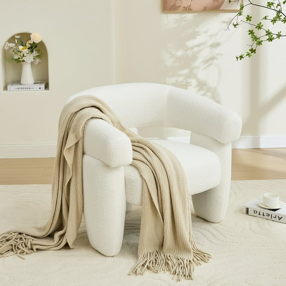 JURANYAZHU Modern Barrel Accent Chair Round Armchair,Lambswool Fabric,for Bedrooms Living Rooms Study Rooms Balconies,White