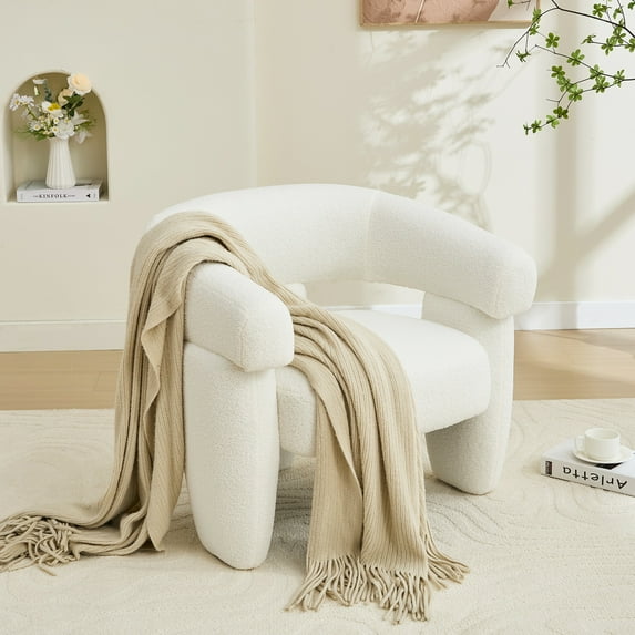 JURANYAZHU Modern Barrel Accent Chair Round Armchair,Lambswool Fabric,for Bedrooms Living Rooms Study Rooms Balconies,White
