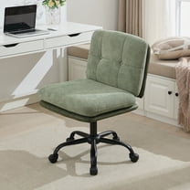 JURANYAZHU Office Chair,Height-Adjustable Swivel with Wheels,Short Plush Fabric Armless Vanity Chair for Home Office,Green