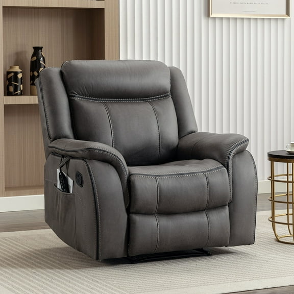 JURANYAZHU Oversized Manual Recliner, Single Sofa with Heating and Massage Functions Suitable for Bedrooms and Living Rooms Premium Synthetic Leather Upholstery，Gray