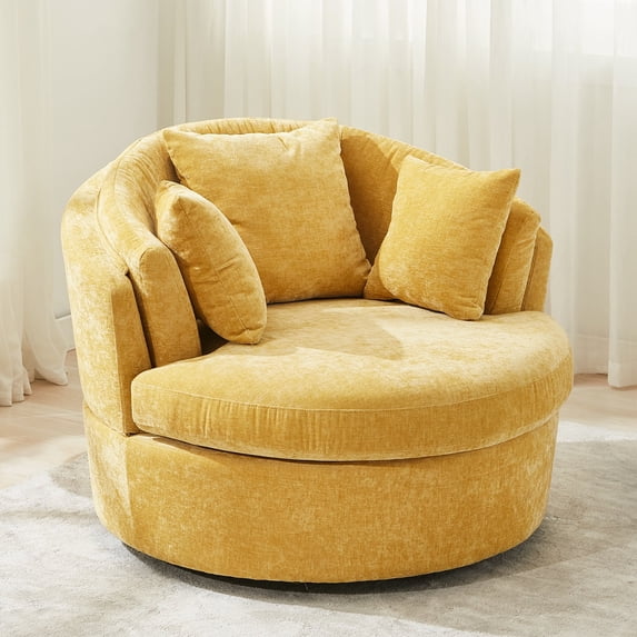 JURANYAZHU Oversized Swivel Accent Chair Chenille Fabric Ideal for Bedrooms, Living Rooms, and Study Room,Yellow