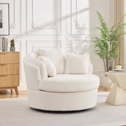 BRILHAMEZ Modern Oversized 360° Swivel Accent Chair, Lambswool Fabric Round Cuddle Chair Single Sofa Lounge Chair for Living Room, White