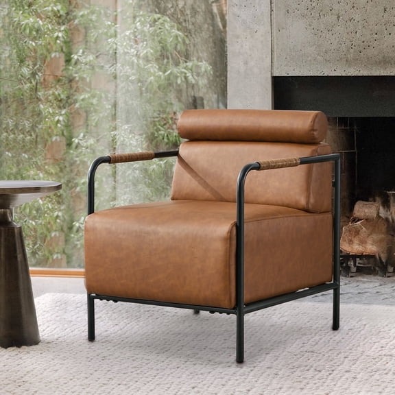 BRILHAMEZ Modern Upholstered Accent Chair with Tufted Back, Metal Frame Armchair for Living Room and Bedroom, Brown