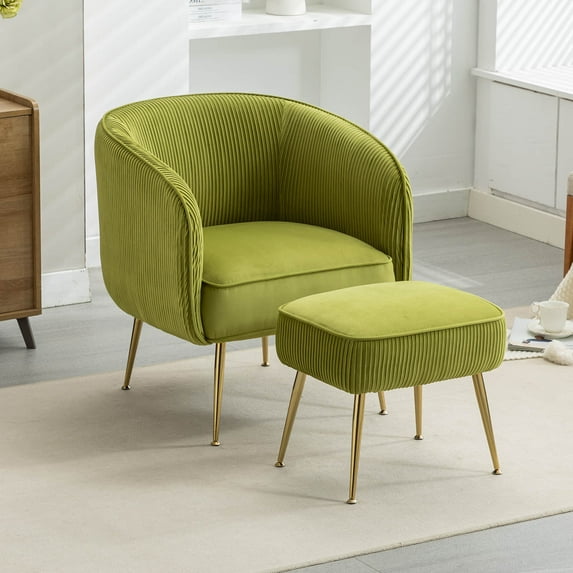 JURANYAZHU Velvet Accent Chair with Ottoman, Upholstered Armchair for Living Room Bedroom