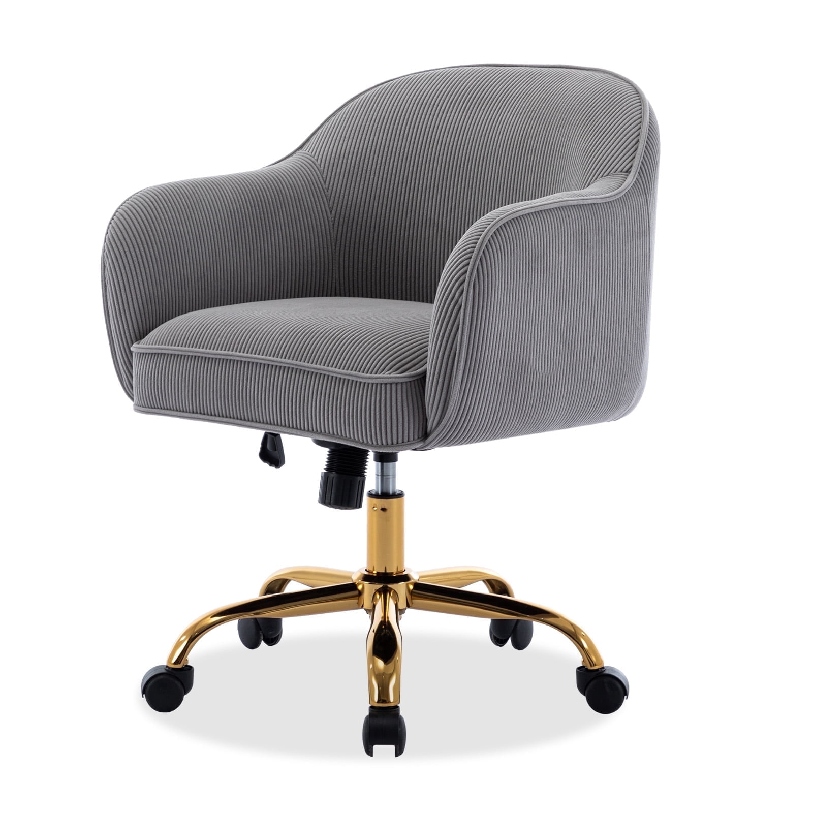 BRILHAMEZ Velvet Office Chair, Ergonomic Desk Chair with Adjustable Height, 360° Swivel, Padded Armrests for Home Office, Gray