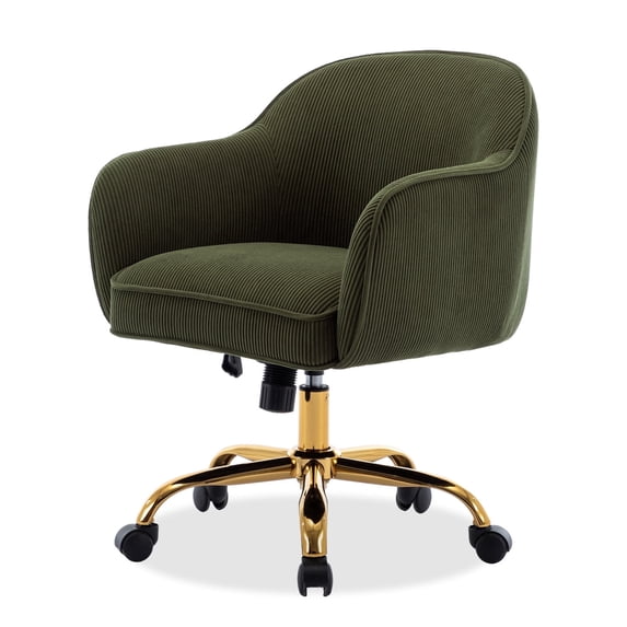 BRILHAMEZ Velvet Office Chair, Ergonomic Desk Chair with Adjustable Height, 360° Swivel, Padded Armrests for Home Office, Green