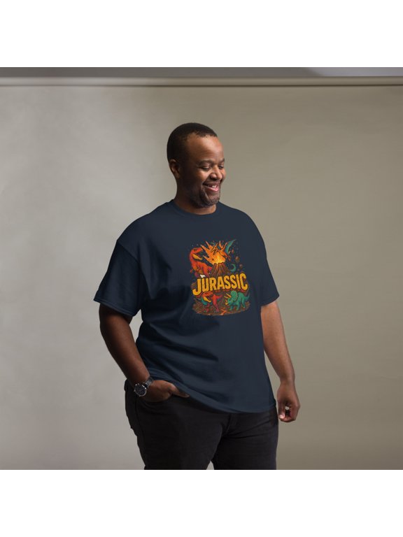 JURASSIC EXPLOSION T-SHIRT – Dinosaurs, Lava & Retro Vibes! - Unisex classic tee (Navy, S)