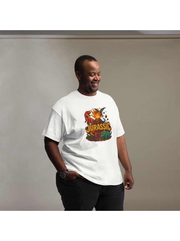 JURASSIC EXPLOSION T-SHIRT – Dinosaurs, Lava & Retro Vibes! - Unisex classic tee (White, XL)