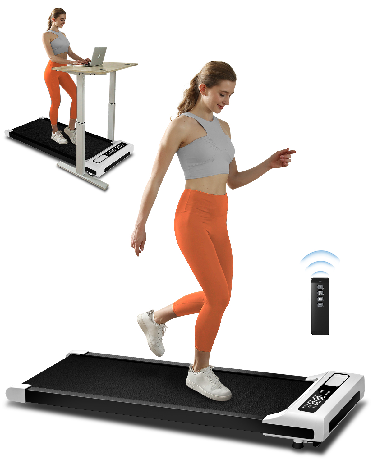 JURITS Walking Pad 2 in 1 for Walking and Jogging, Under Desk Treadmill for Home Office with Remote Control, Portable Walking Pad Treadmill Under Desk, Desk Treadmill in LED Display,White - image 1 of 6