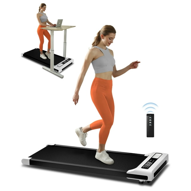 JURITS Walking Pad 2 in 1 for Walking and Jogging, Under Desk Treadmill for Home Office with Remote Control, Portable Walking Pad Treadmill Under Desk, Desk Treadmill in LED Display,White