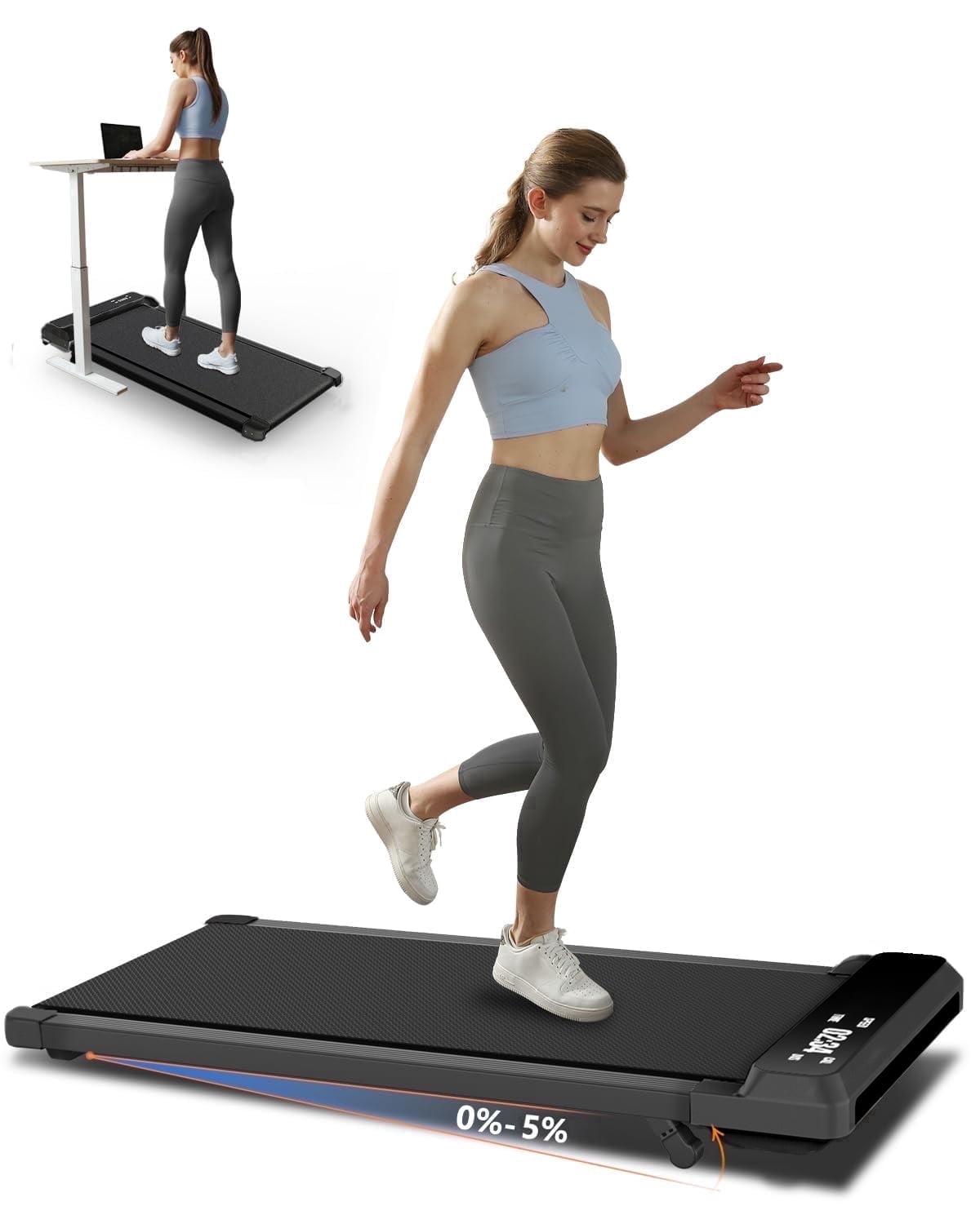 JURITS 2-in-1 Walking Pad and Jogging Under-Desk Treadmill with Remote Control, Portable LED Display, Black