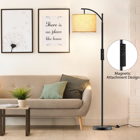 JURULU 62'' Arched/Arc Floor Lamp with Remote Control and Bulb Included,White Lampshade