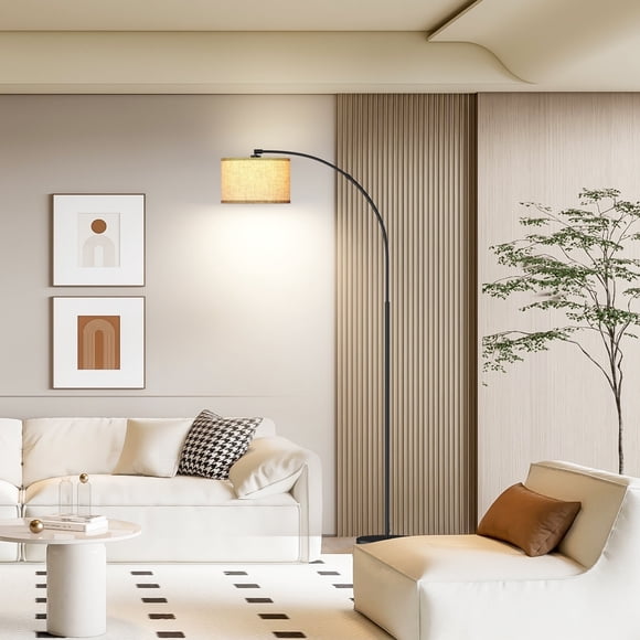 JURULU 75" Modern Arc Floor Lamp- Dimmable LED, Weighted Drum Shade Design for Living Room, Bedroom & Office