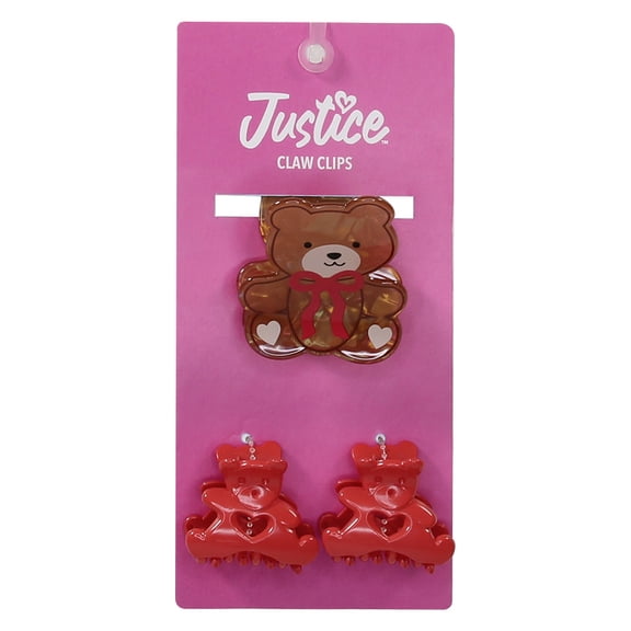 Justice Girls Bear Claw Clips, 3-Piece, Brown/Red