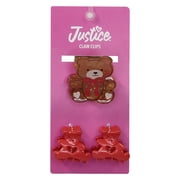 Justice Girls Bear Claw Hair Clips, 3-Piece Set, Brown/Red